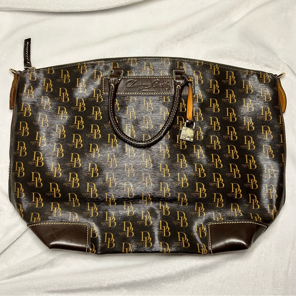Dooney & Bourke Brown and Yellow DB Logo Tote